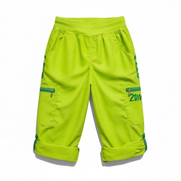 ZUMBA Y2K Neon Green Parachute Cargo Pants M Athleisure Utility Streetwear Dance - Picture 3 of 10